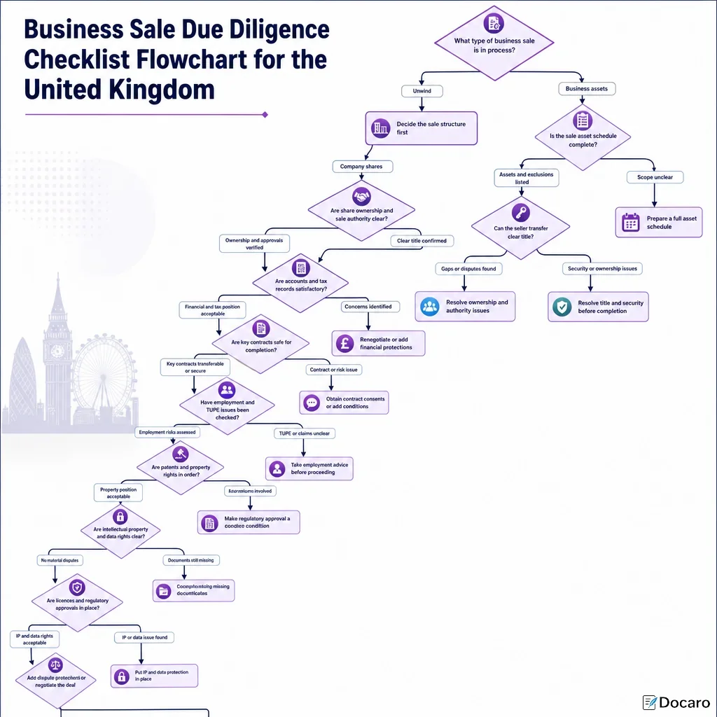 Business Sale Due Diligence Checklist Flowchart for the United Kingdom