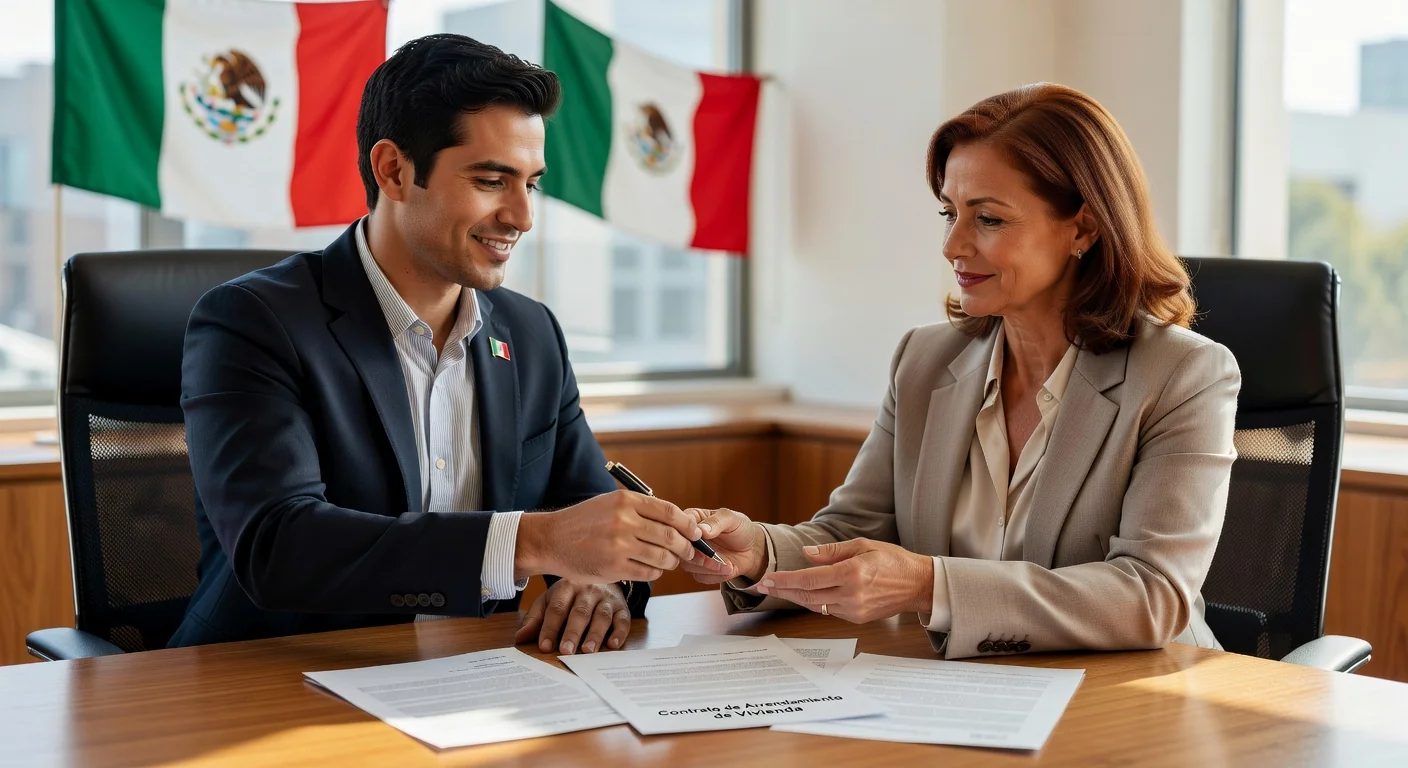 Signing lease agreement in office