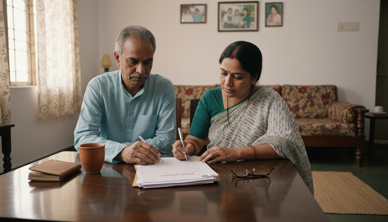 Signing rental agreement at table