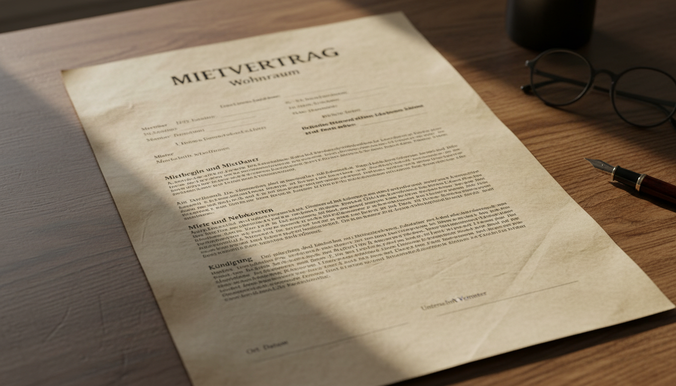 German rental contract document close-up