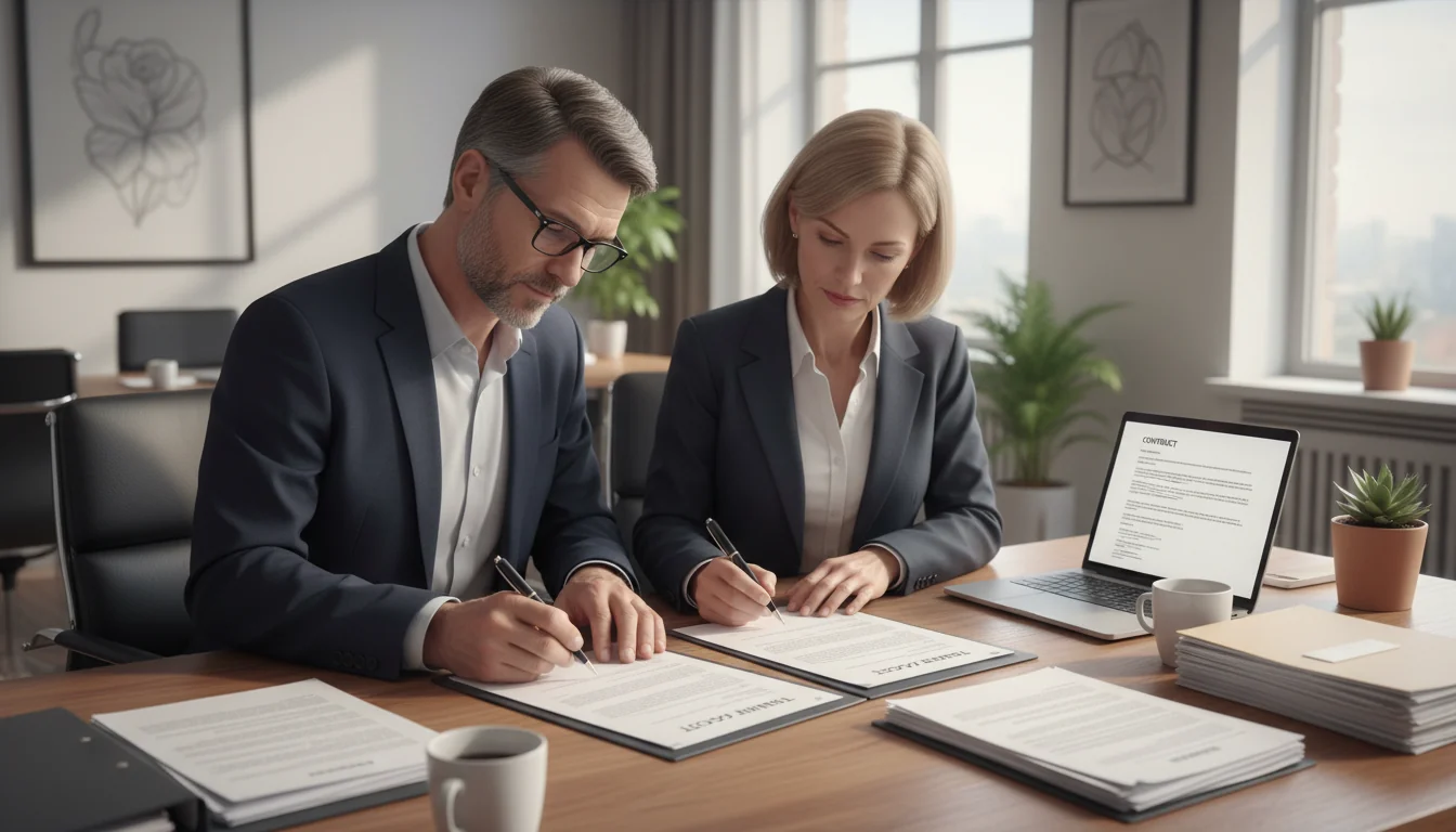 Signing tenancy agreement at desk