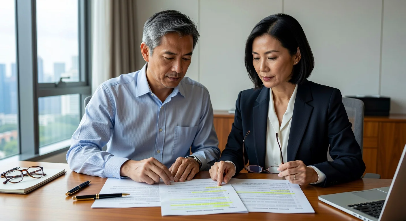 Professional couple reviewing tenancy contract