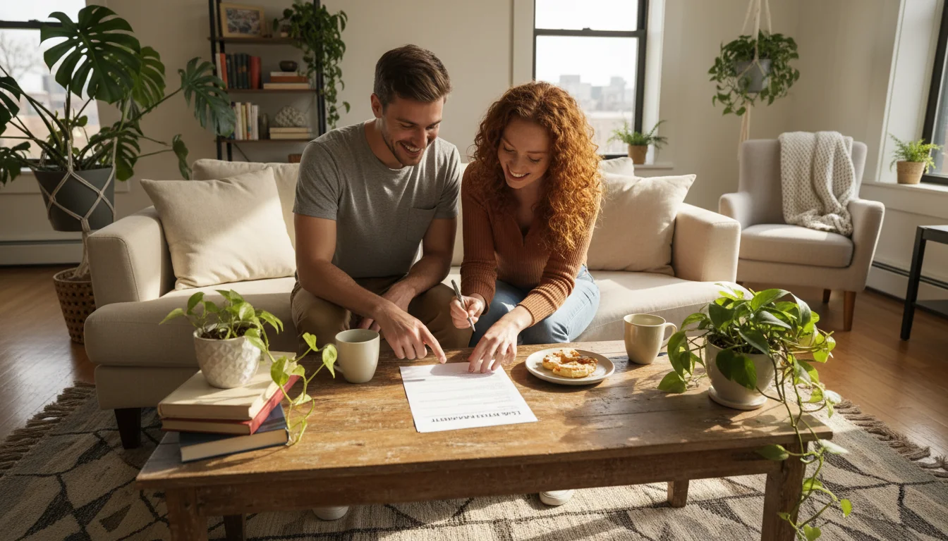 Happy tenants renewing lease