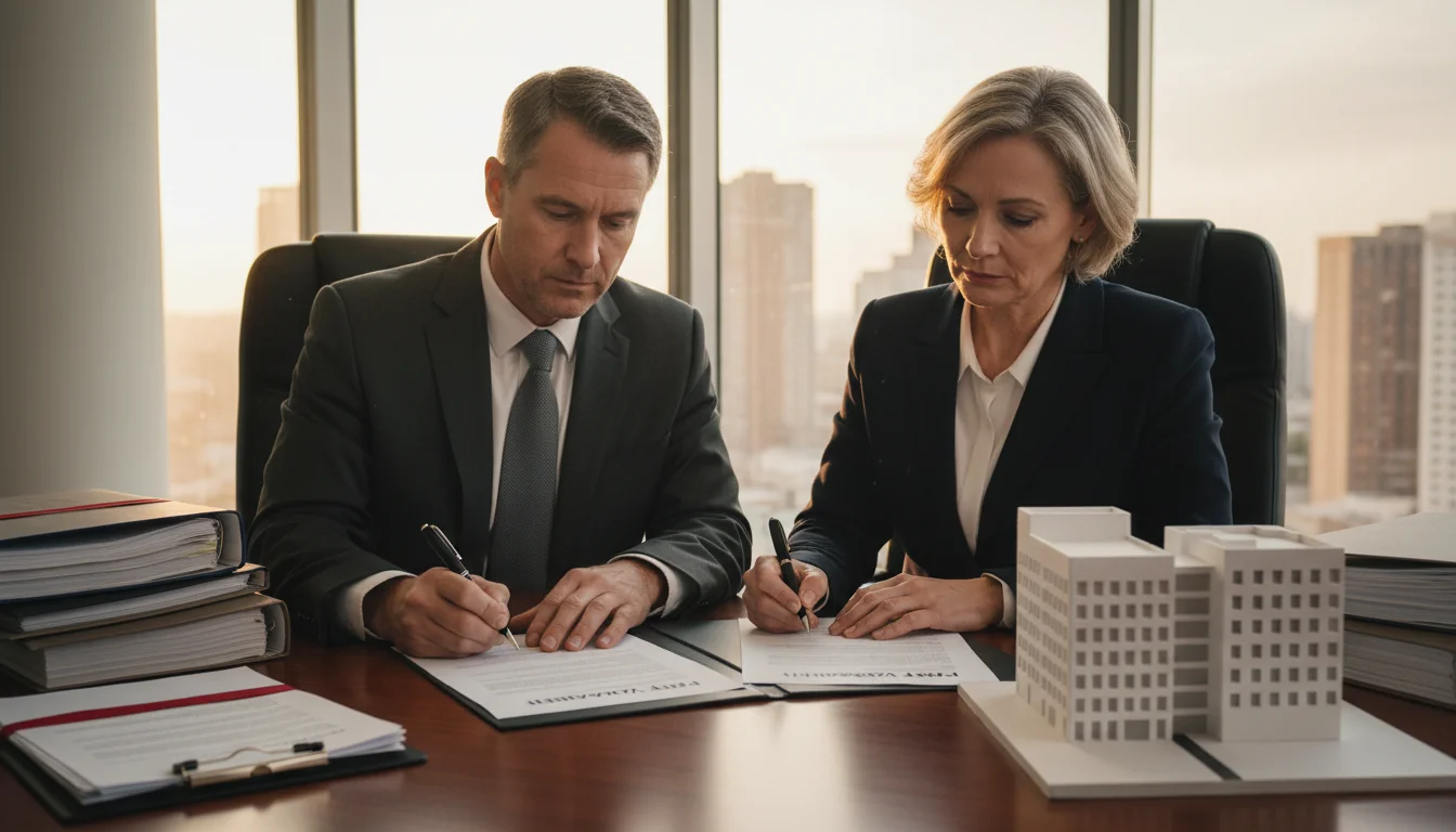 Professionals signing wall agreement