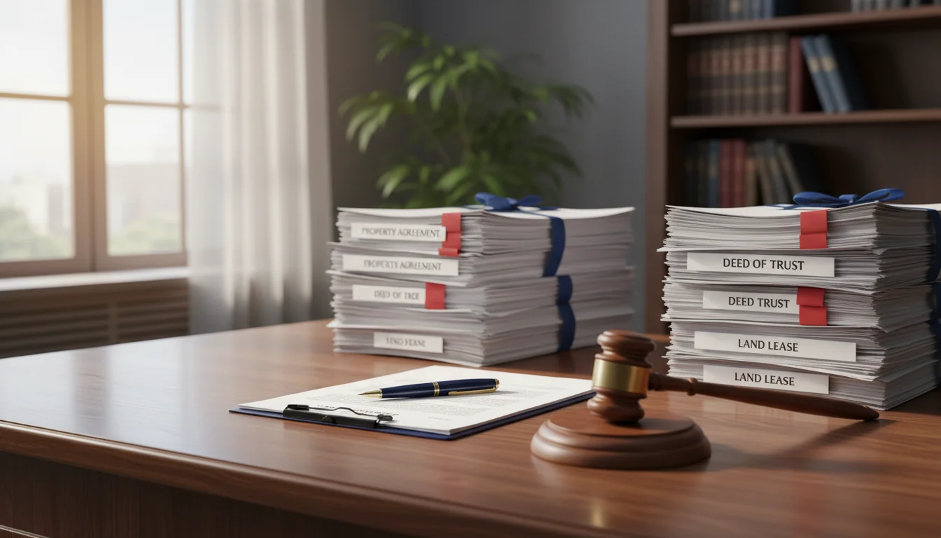 Legal documents on wooden desk