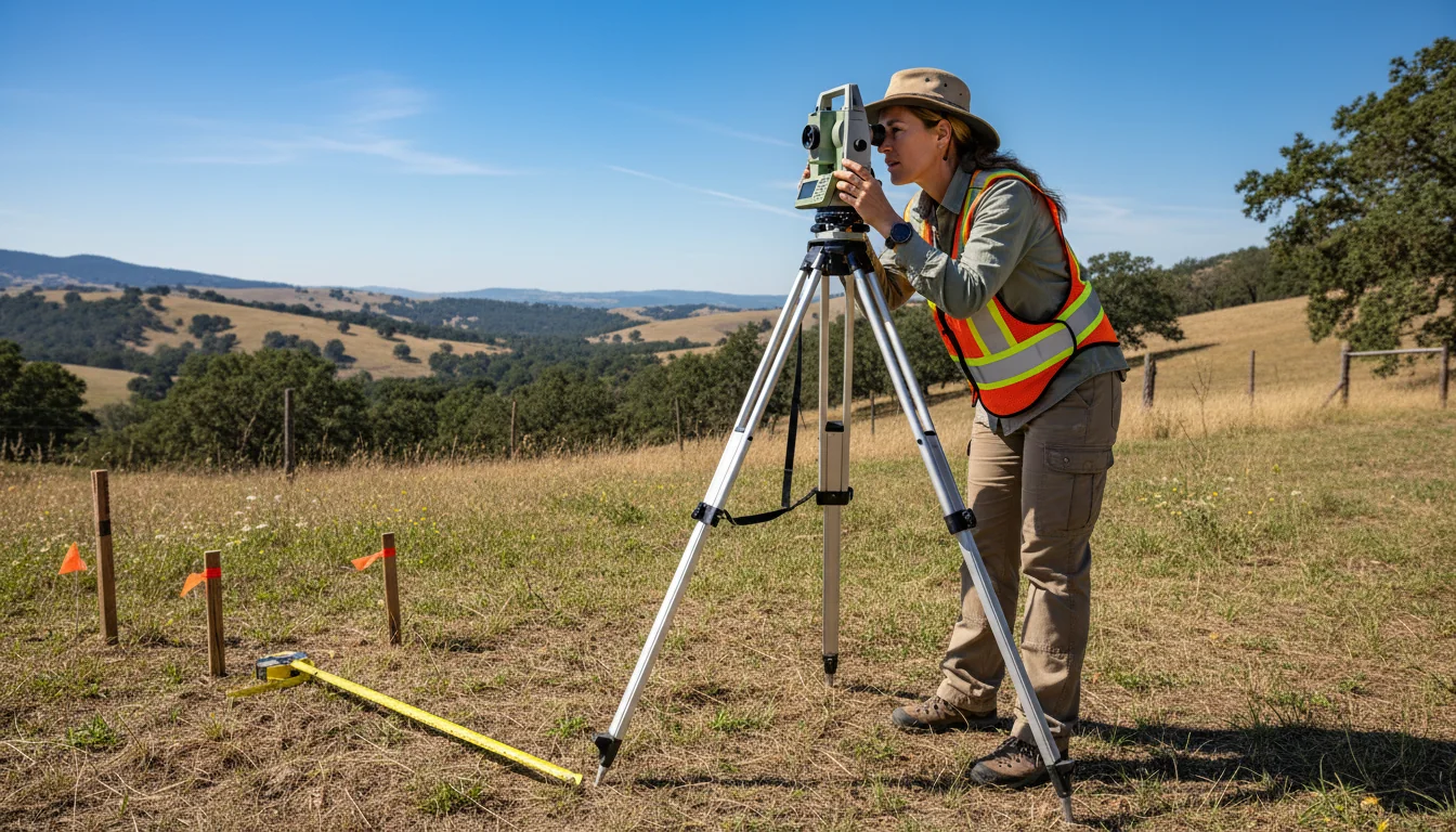 Surveyor measuring land boundaries