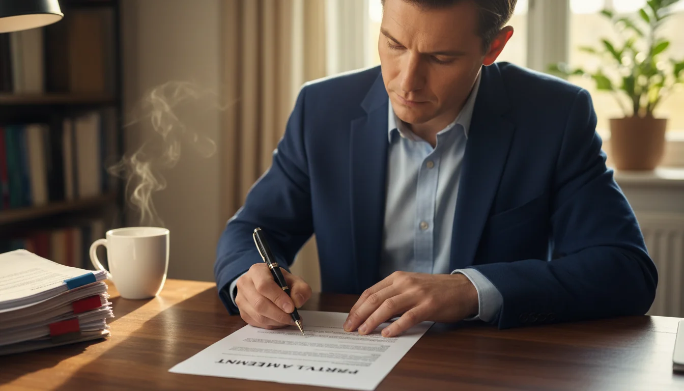Person signing party wall agreement.