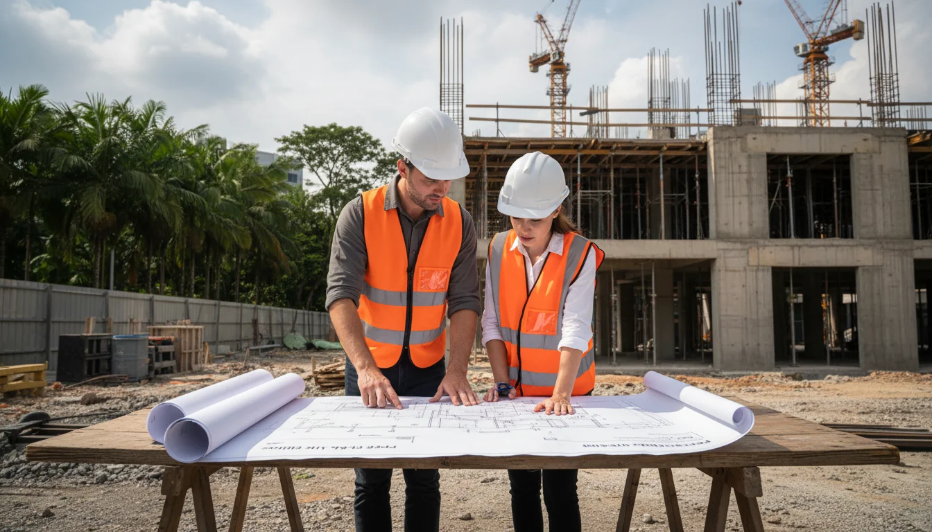 Architects discussing wall construction plans