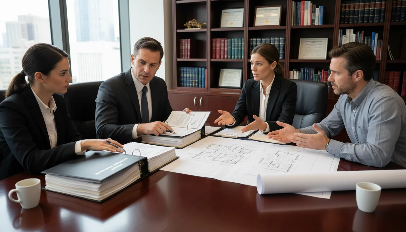 Legal team discussing party wall agreement