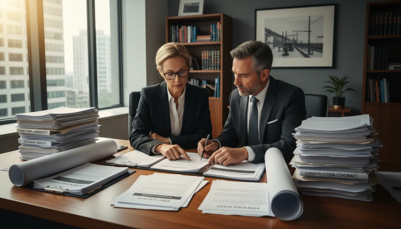 Two professionals reviewing party wall documents