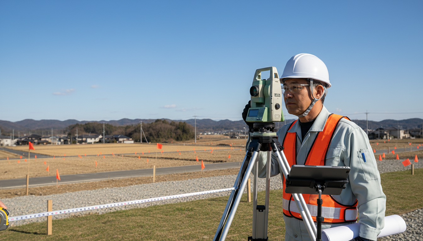 Surveyor measuring property boundaries