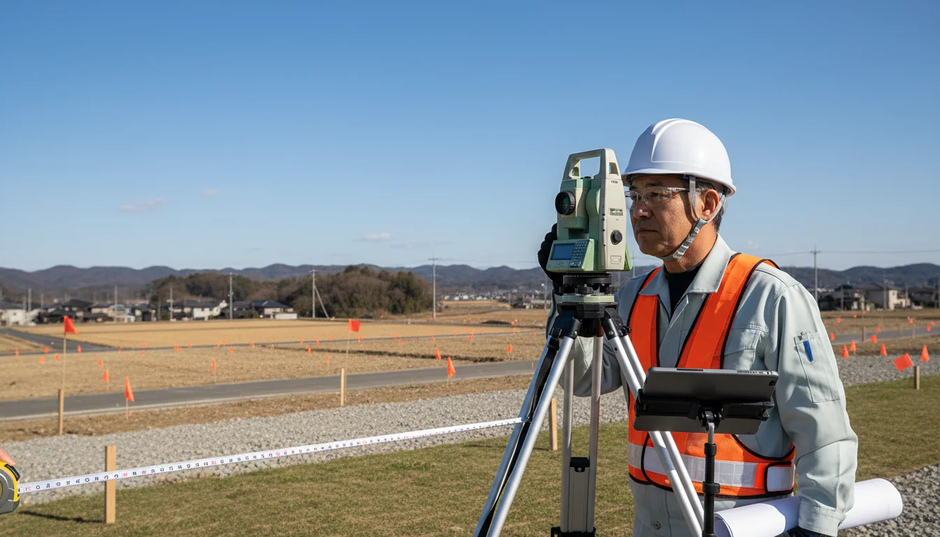 Surveyor measuring property boundaries