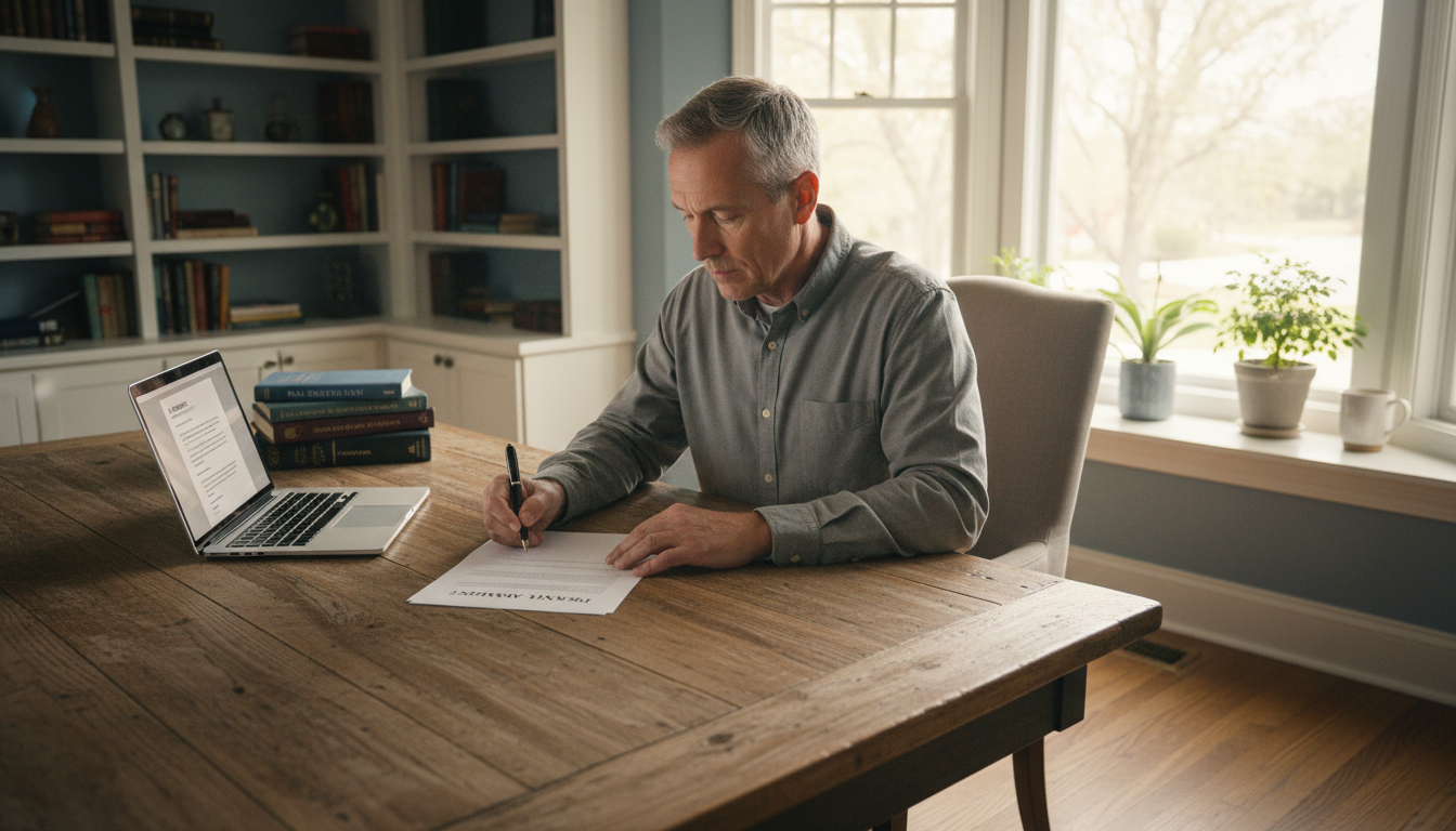 Person writing rental agreement