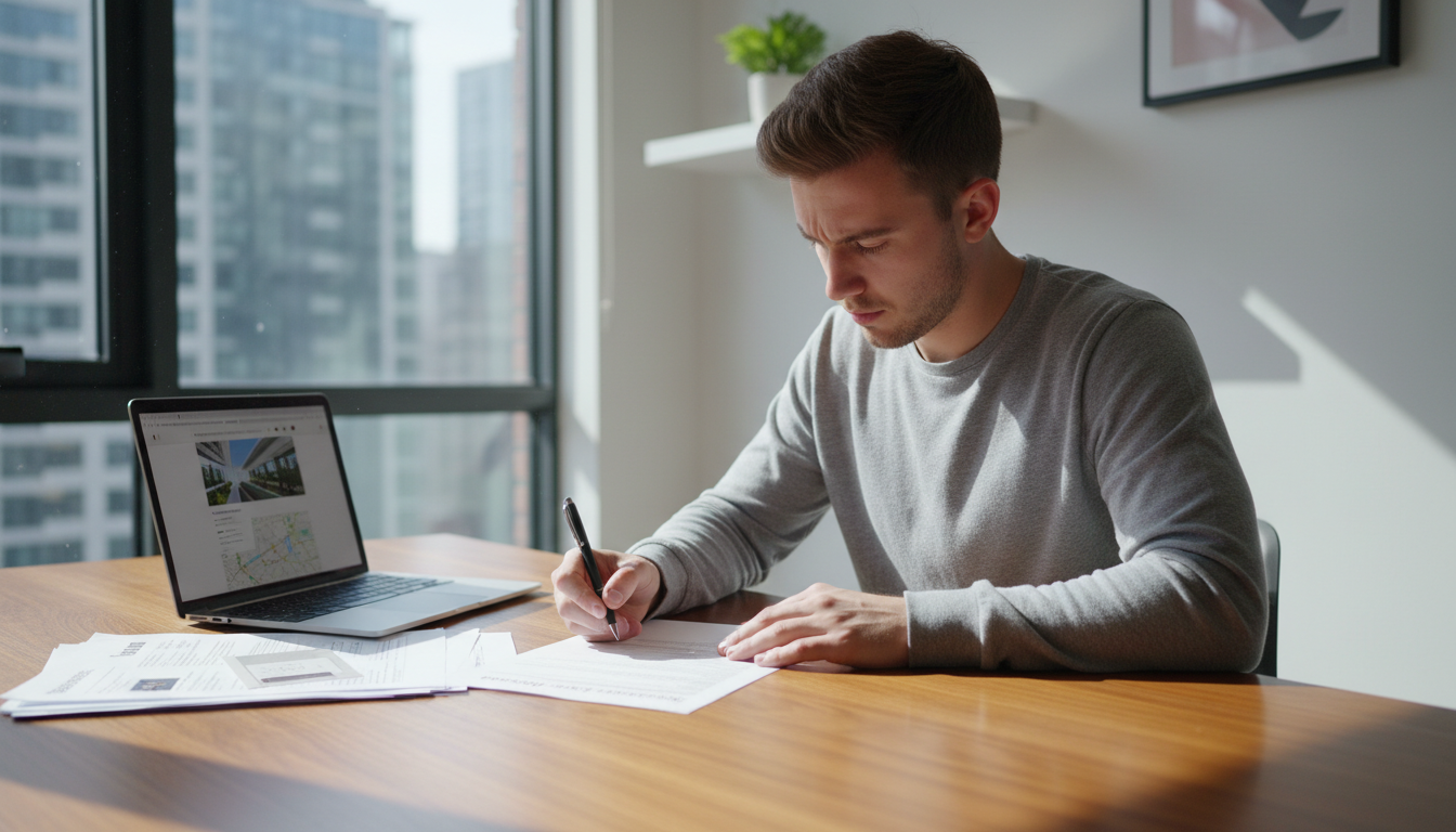 Person filling rental application form