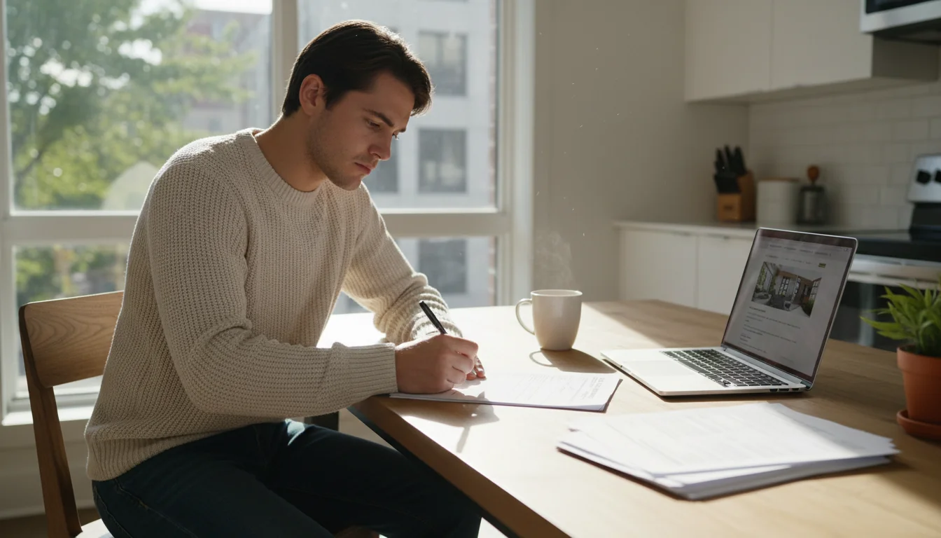 Person filling out rental application form