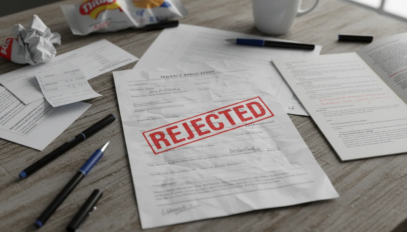 Rejected application stamp on paper