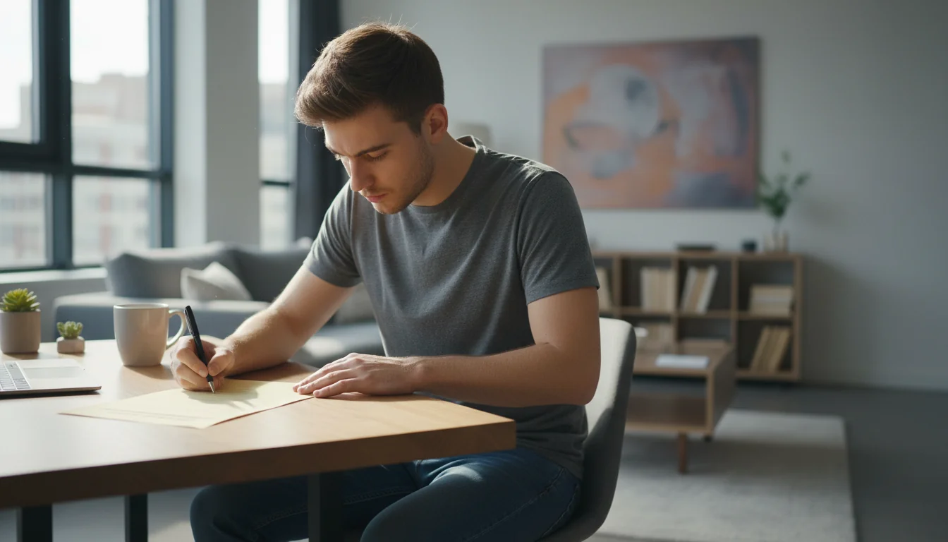 Person filling rental application form