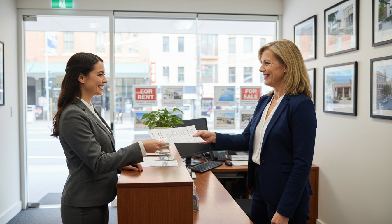Tenant handing form to real estate agent