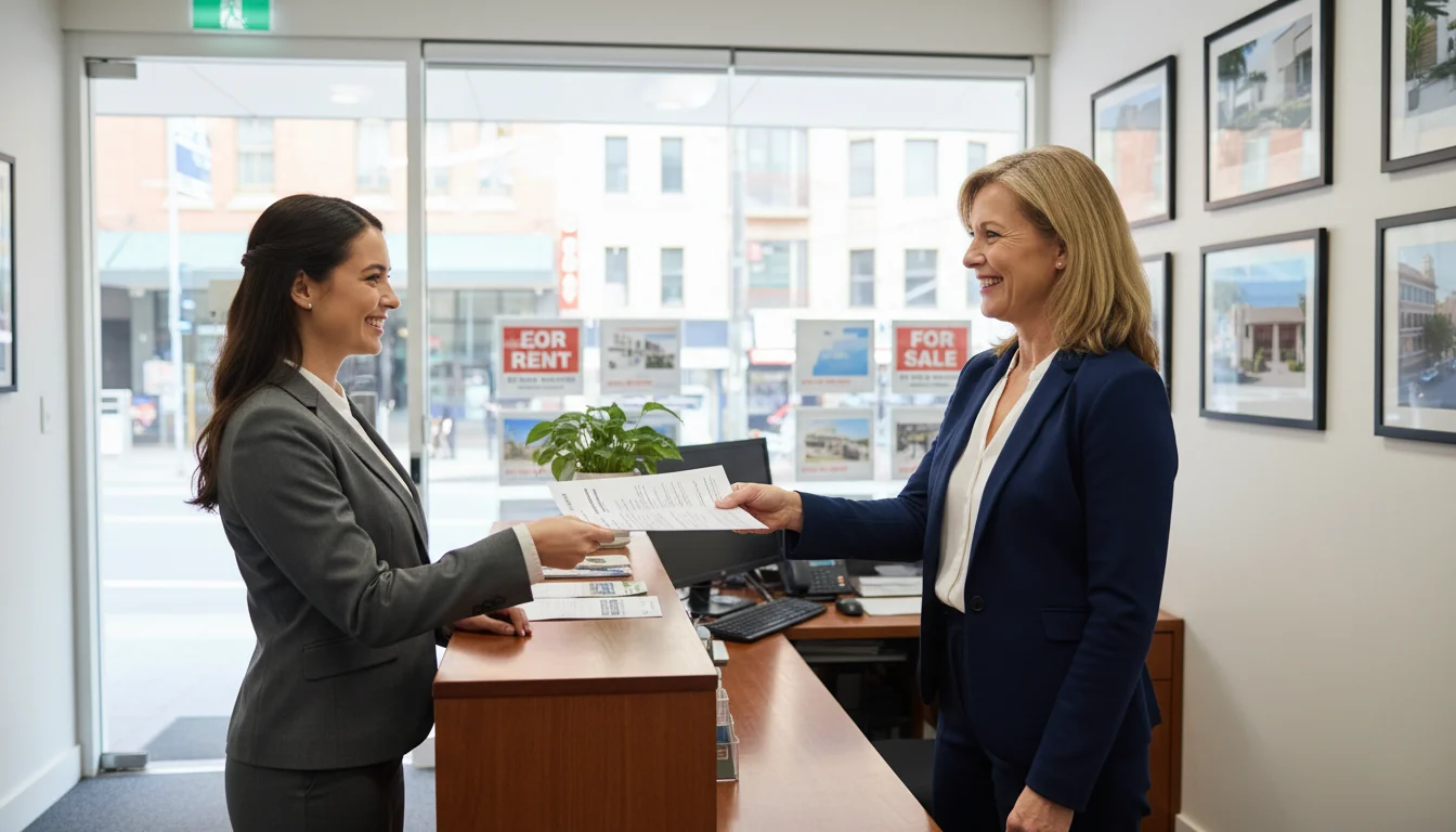 Tenant handing form to real estate agent