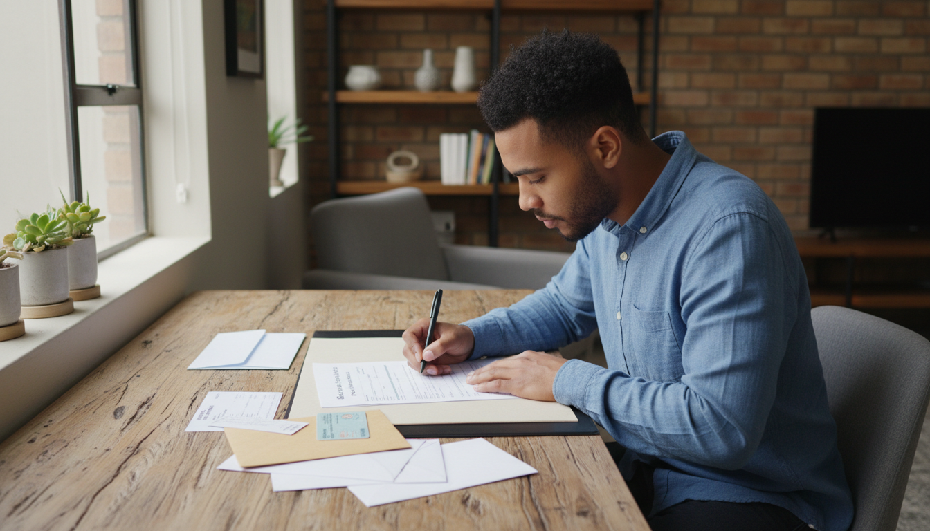 Person filling lease application form