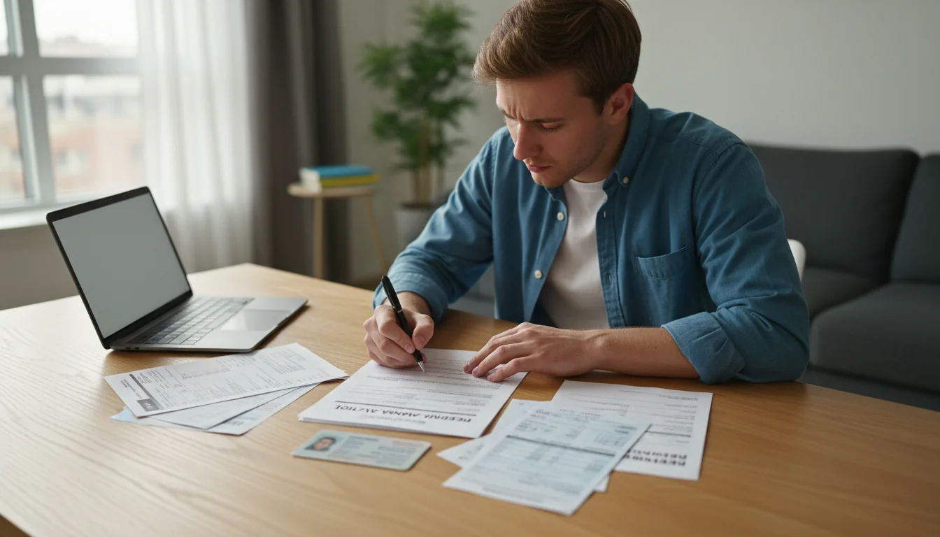 Person filling rental application form