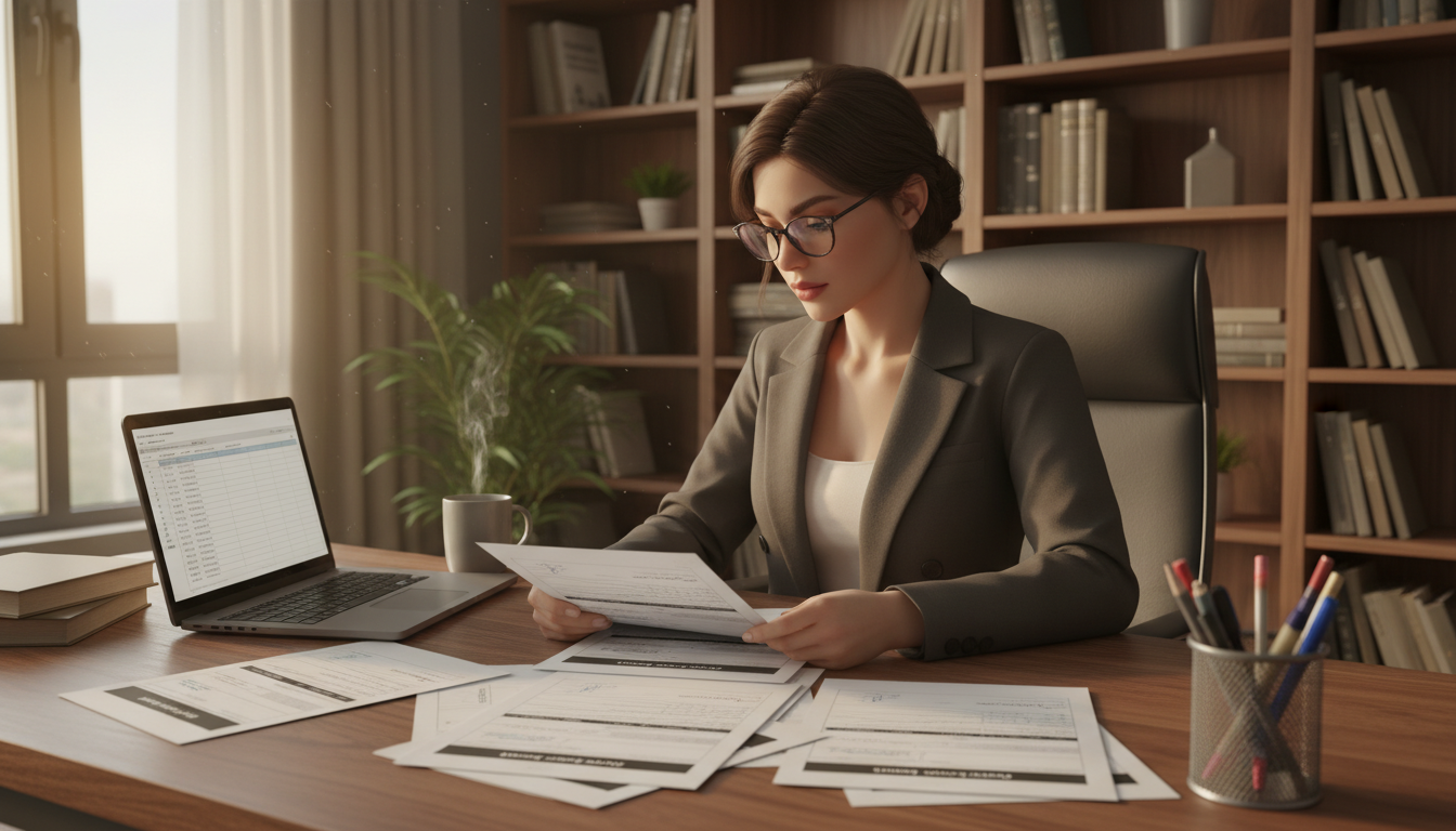 Professional reviewing housing tenancy forms