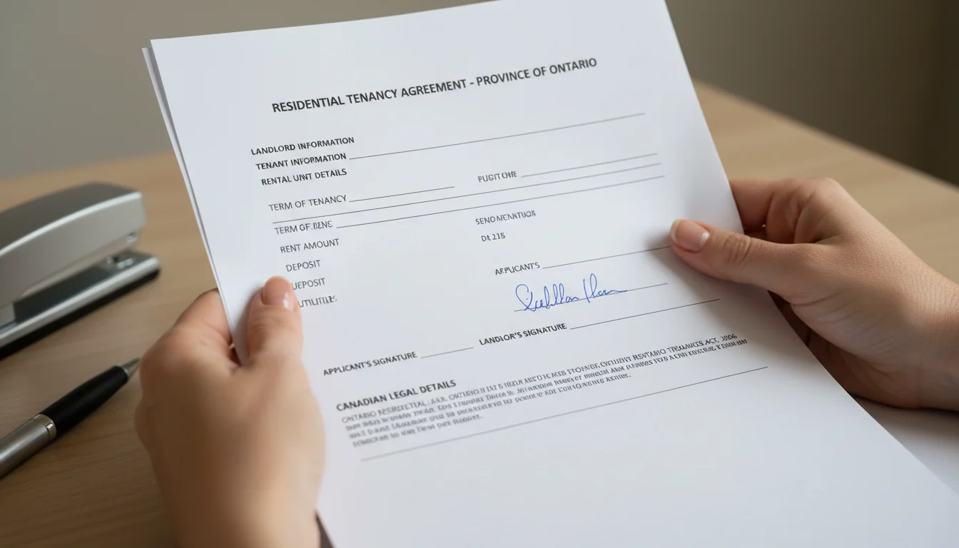 Hand holding Canadian tenancy application form