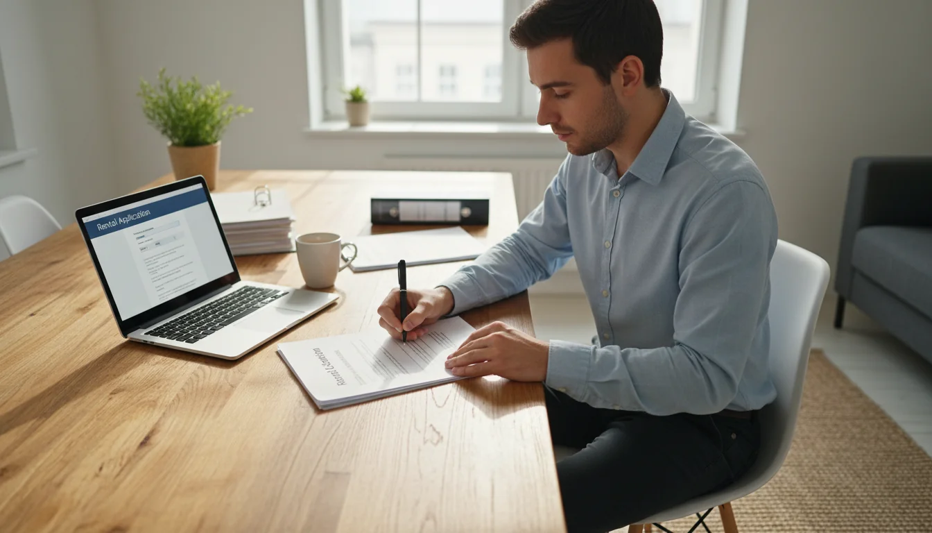 Person signing rental lease agreement