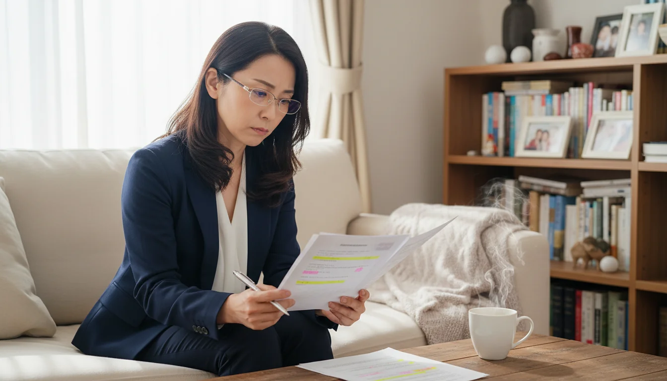 Adult reviewing lease agreement