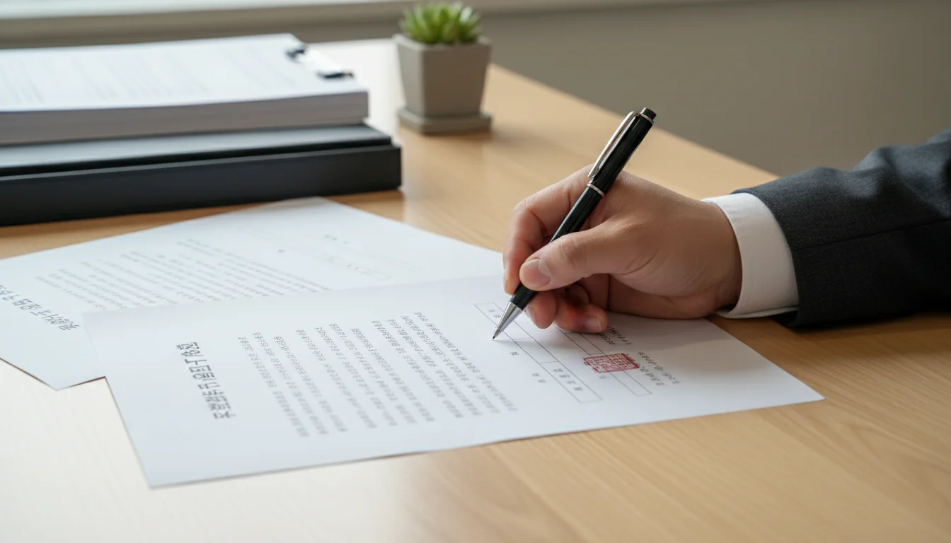 Person signing lease agreement document