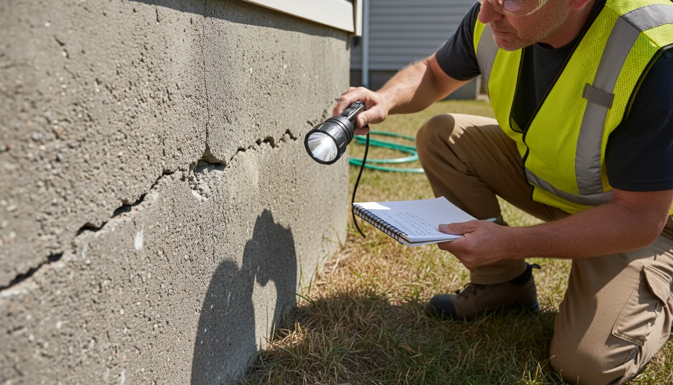 Inspecting house foundation cracks