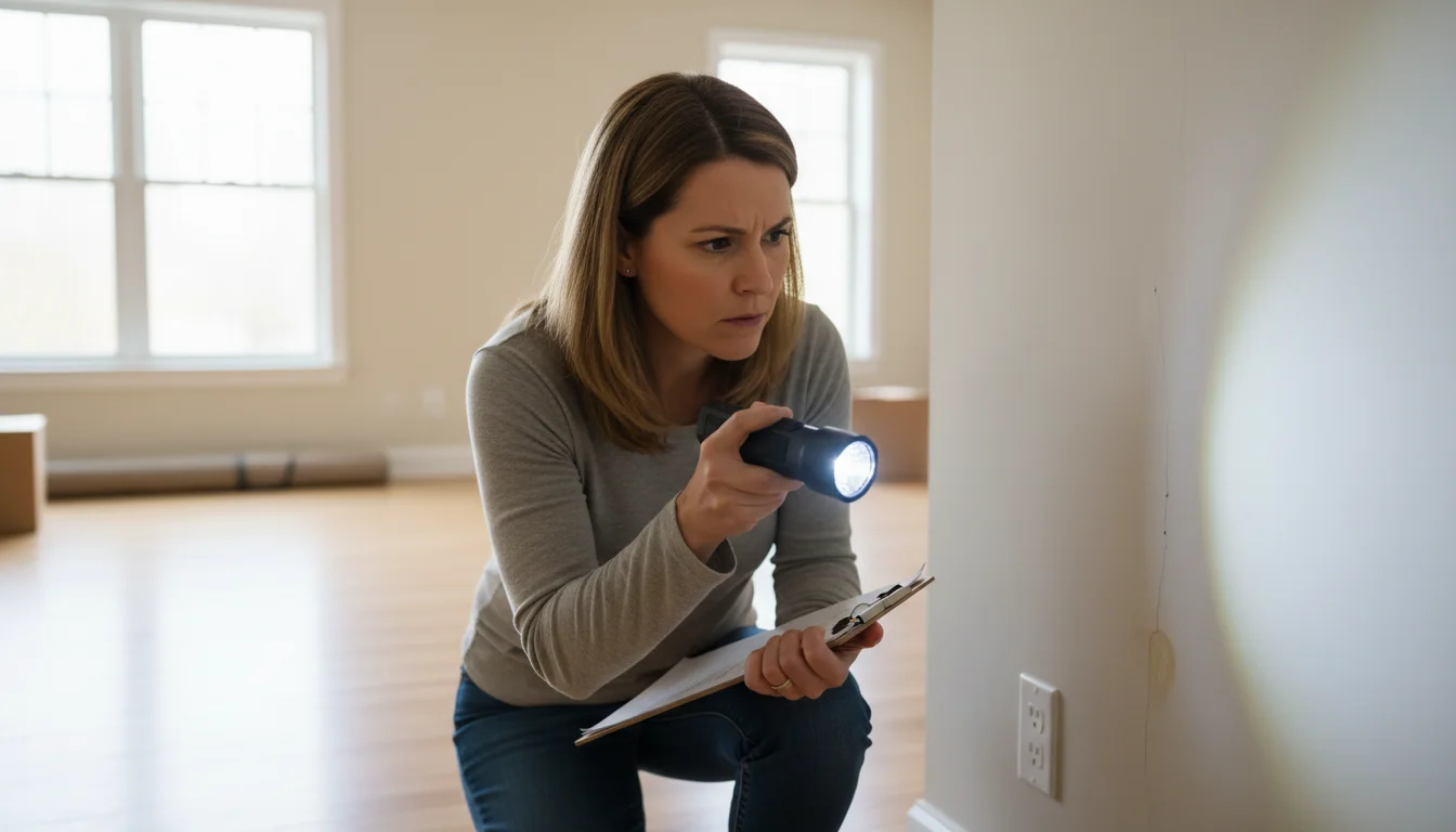 Checking walls and floors in living room.
