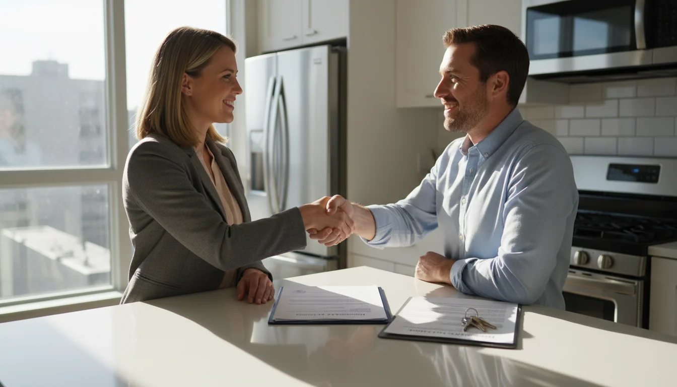 Signing completed rental inspection document