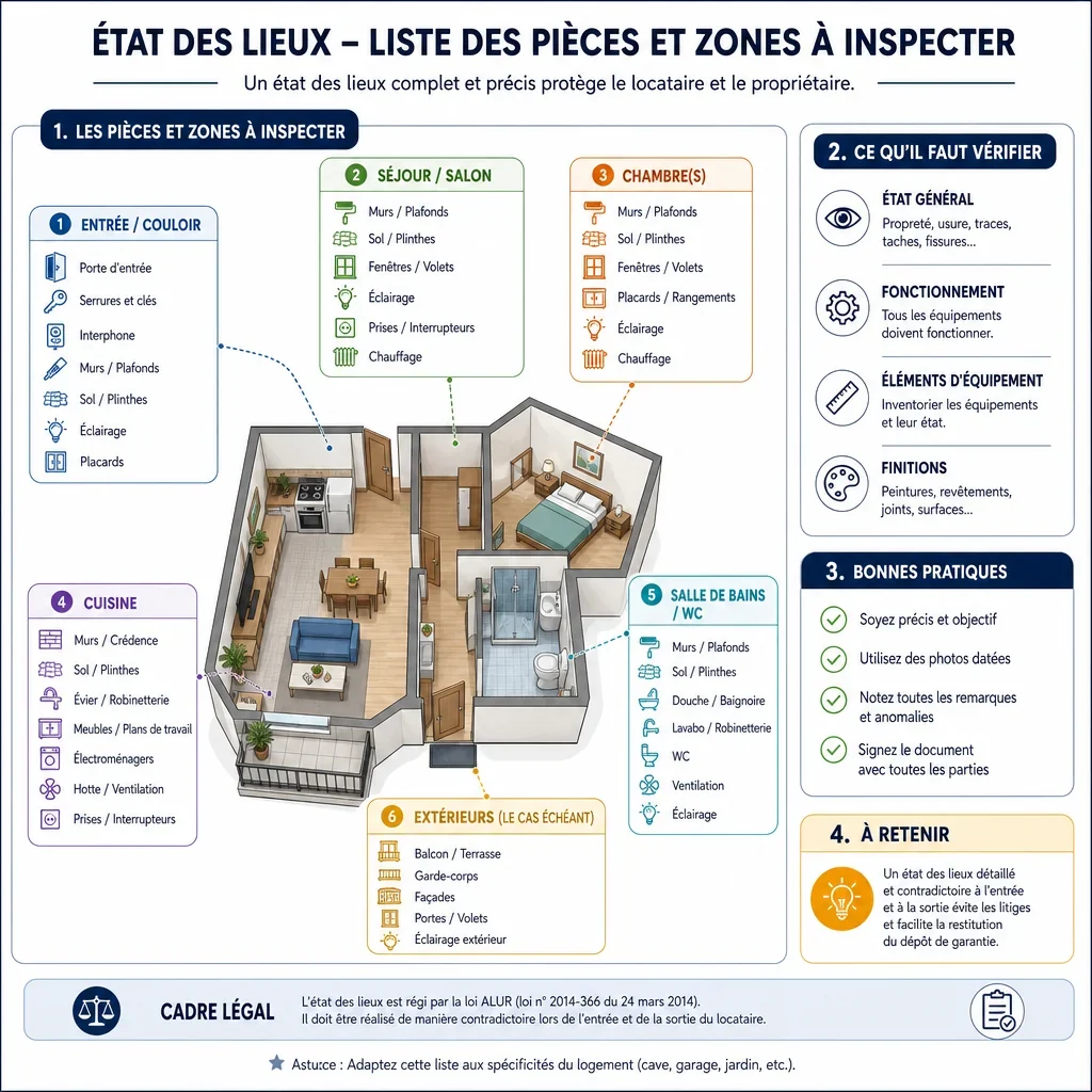 Liste des pièces et zones à inspecter