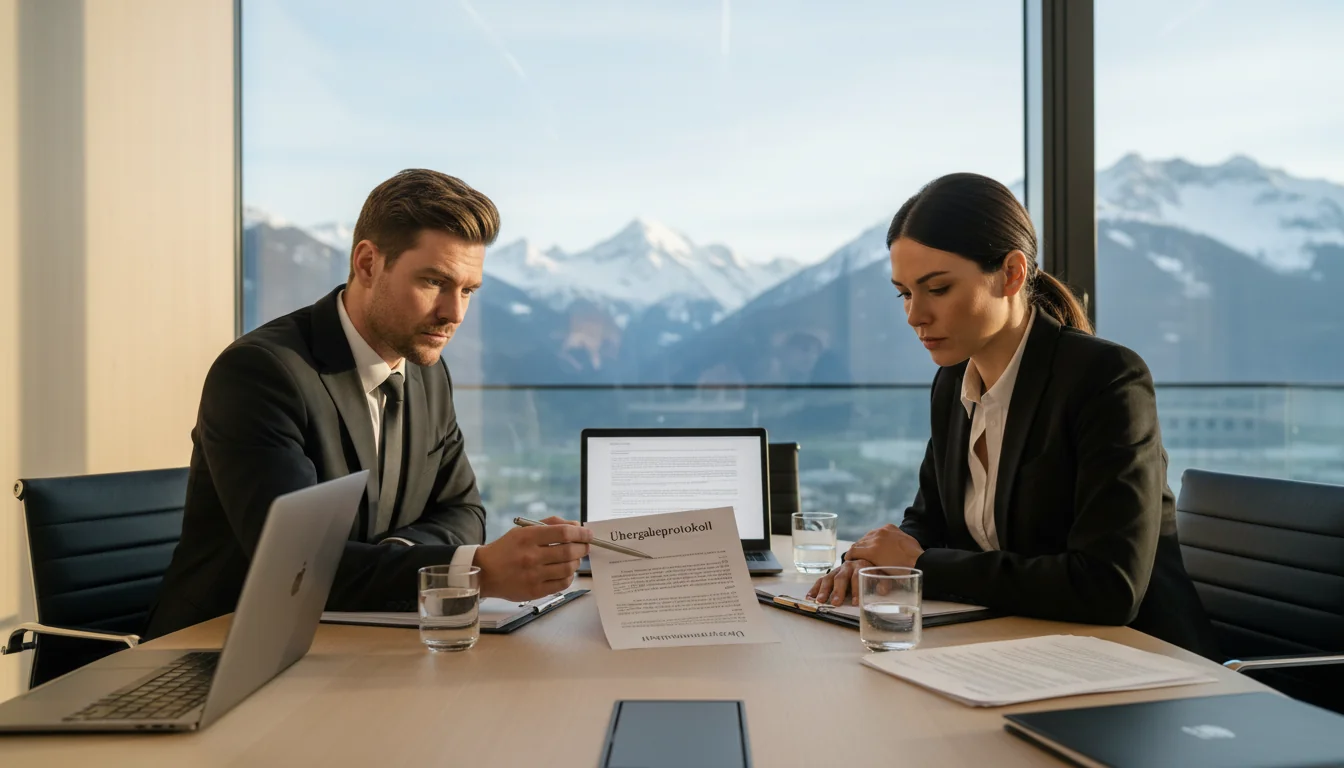 Adult lawyers discussing handover protocol