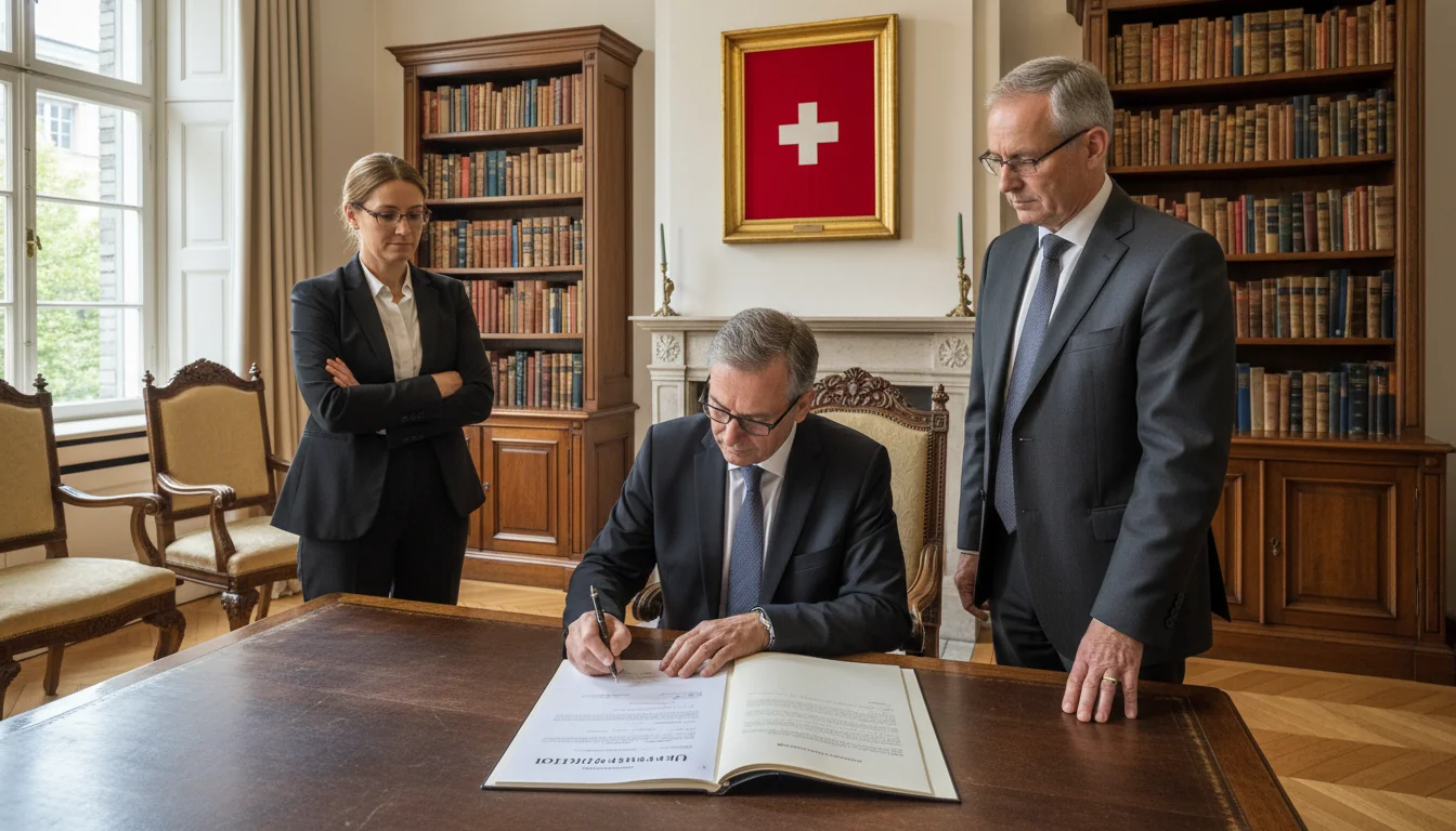 Signing Swiss property transfer agreement