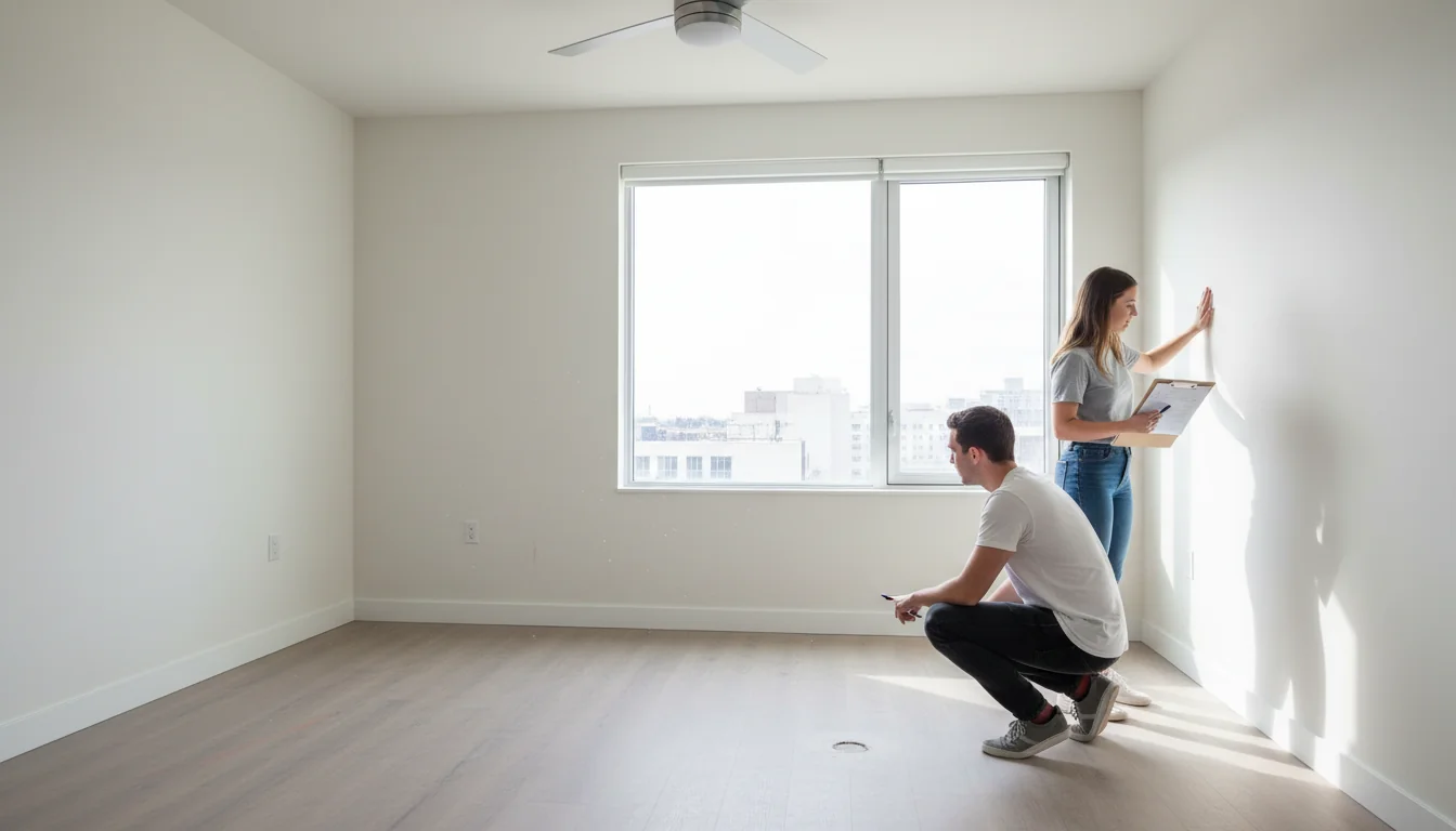 Couple inspecting empty apartment room