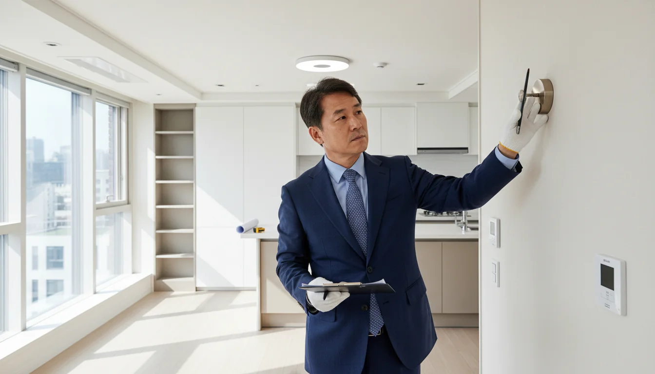 Professional inspecting rental apartment.