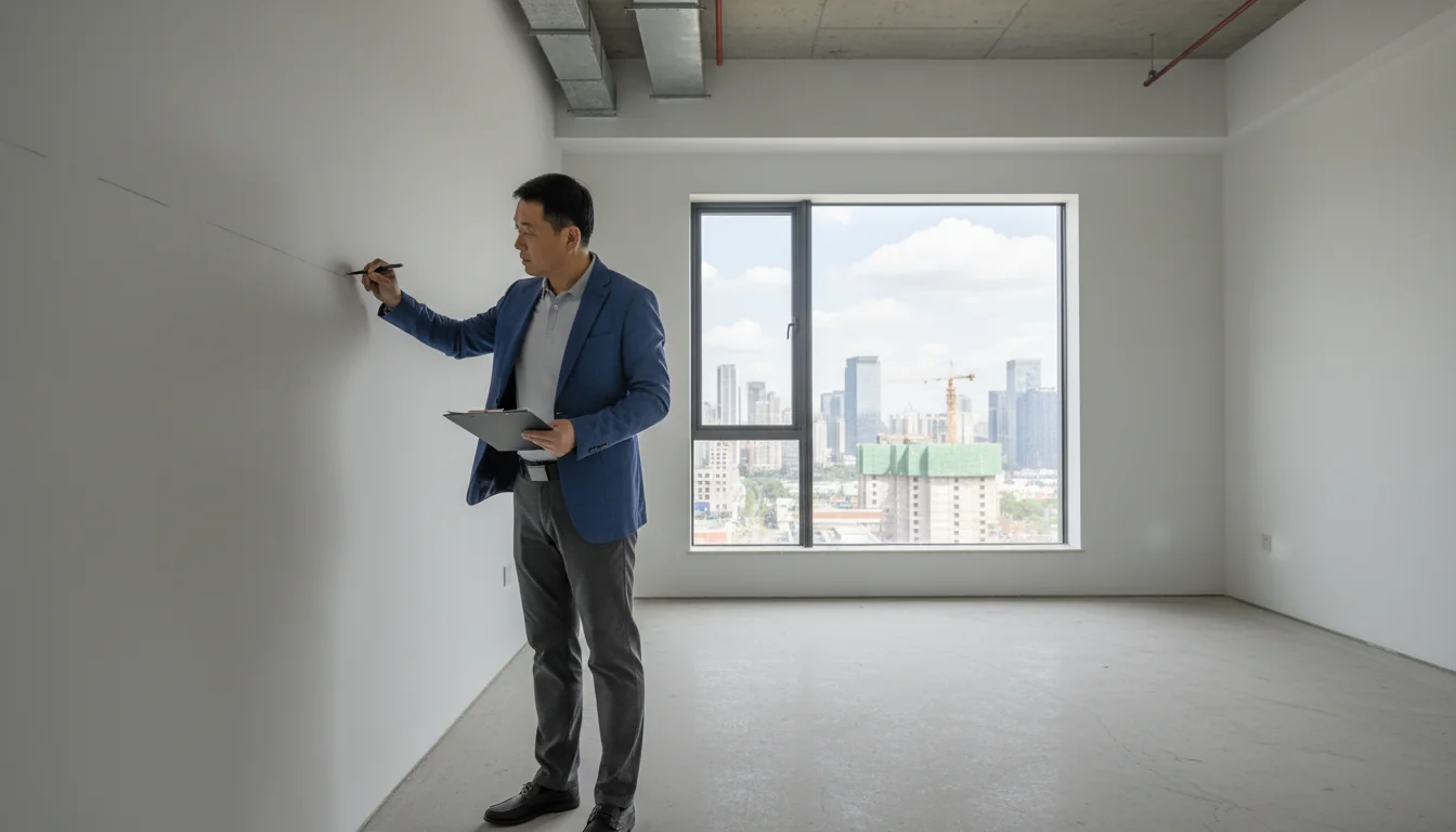 Person inspecting empty apartment room