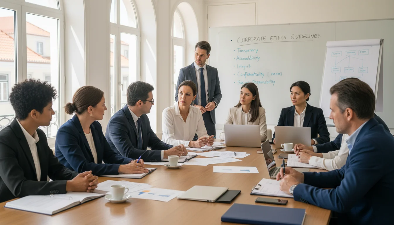 Team discussing ethical guidelines