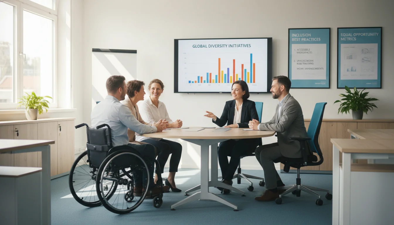 Wheelchair user in inclusive workplace meeting