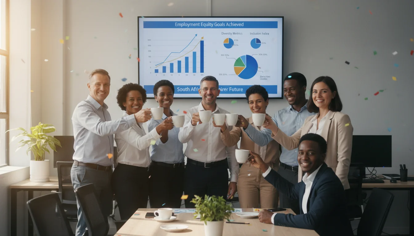 Diverse team celebrating equity success