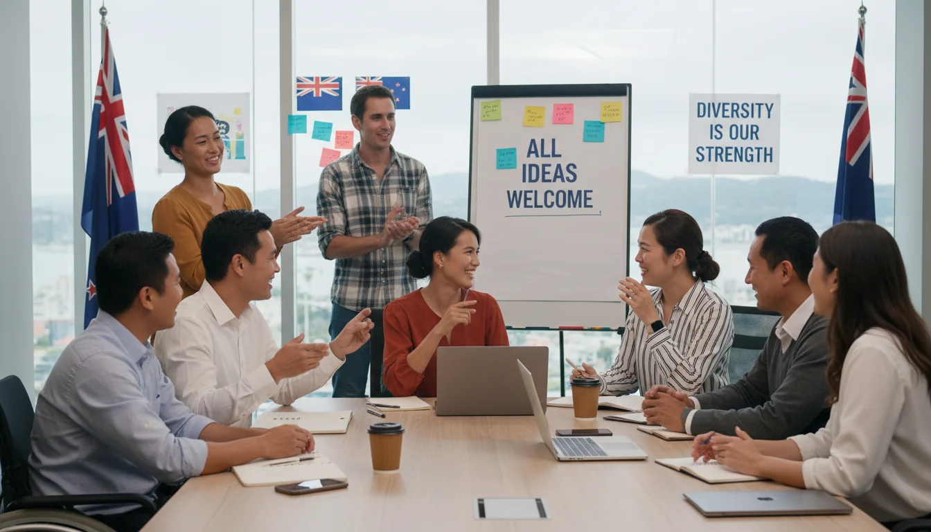 Inclusive team meeting in vibrant workplace