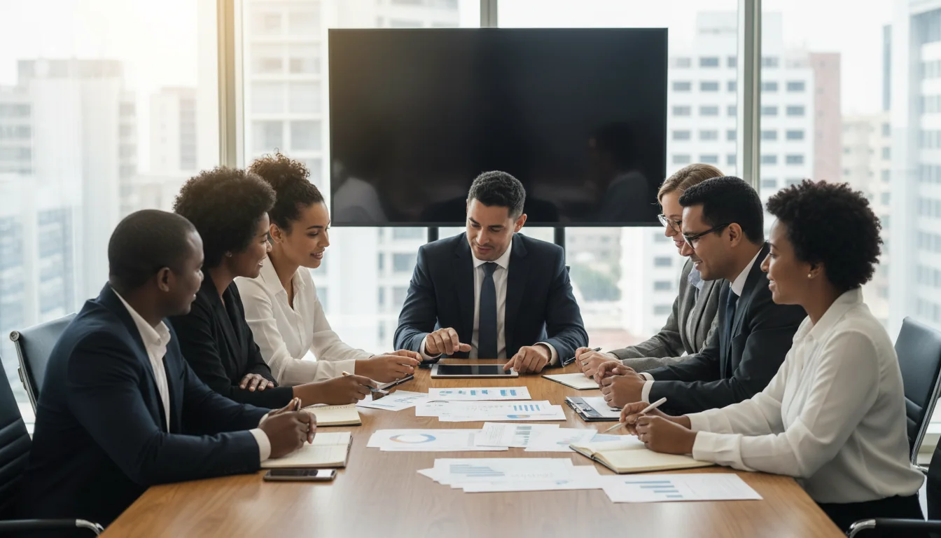 Diverse professionals collaborating in office