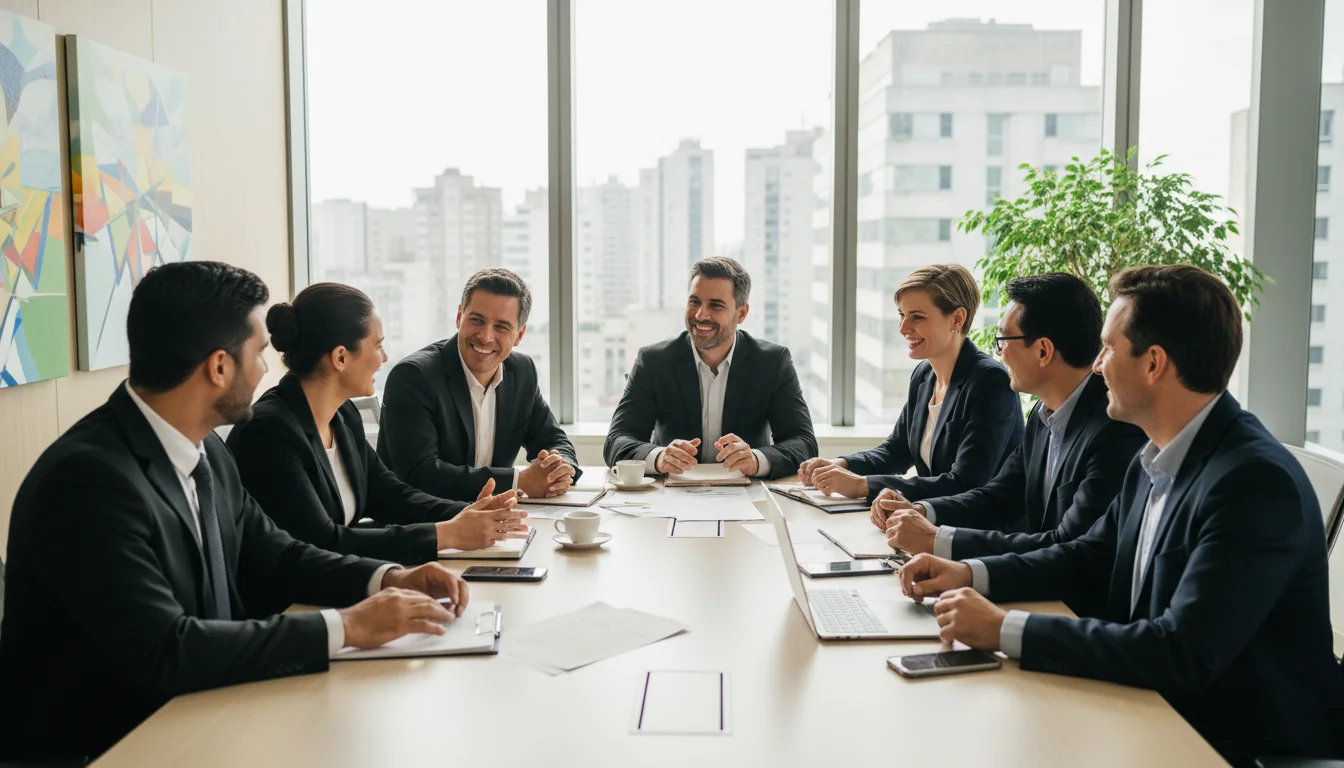 Diverse Brazilian professionals collaborating in office
