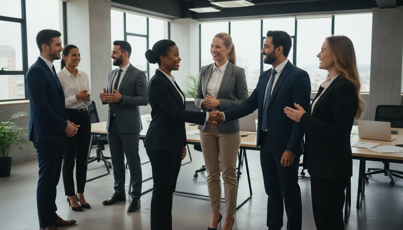 Diverse professionals collaborating in office