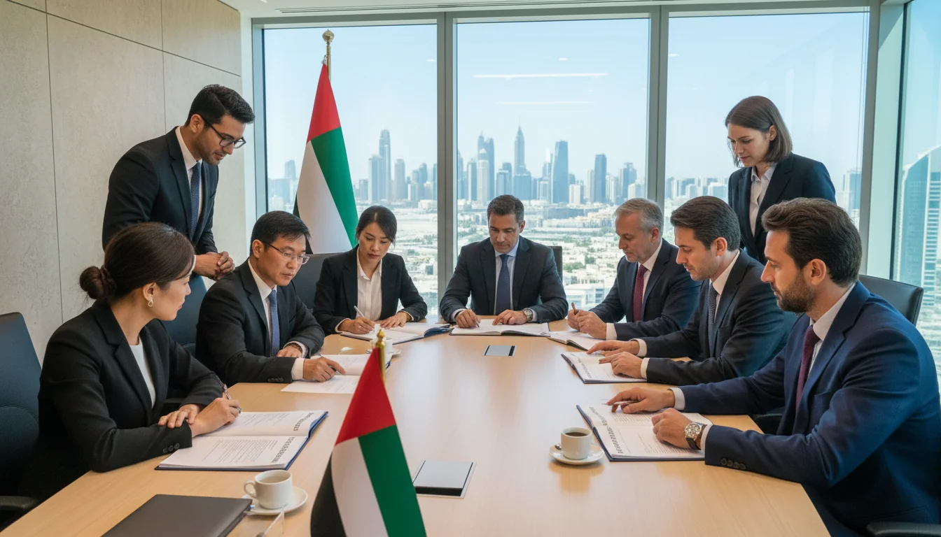 Diverse professionals reviewing corporate policy documents