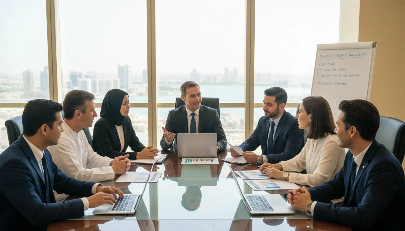 Inclusive team meeting in UAE corporate setting