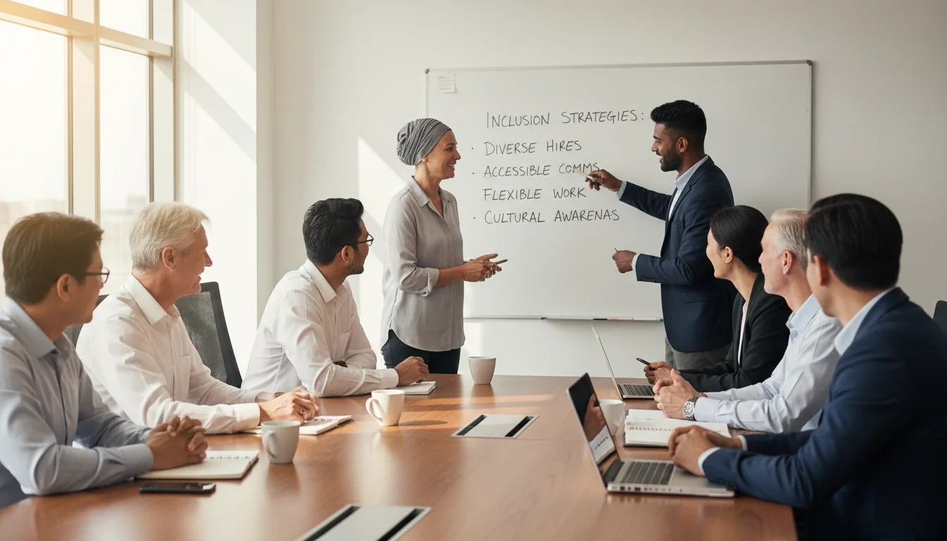 Inclusive team meeting in corporate setting