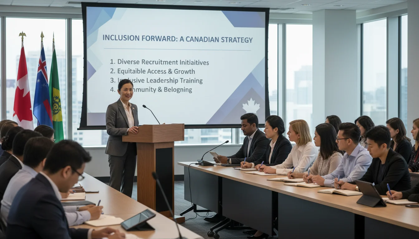 Corporate leader presenting inclusion strategy to staff